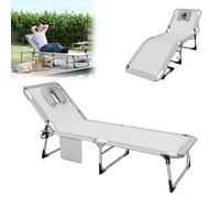 UISEBRT Sdraio da giardino pieghevole con apertura del viso e cuscino, sedia a sdraio con schienale regolabile per giardino, balcone e spiaggia, lettino da campeggio, fino a 160 kg, grigio chiaro