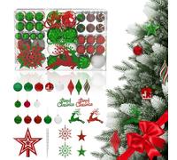 UISEBRT Set di 108 palline di Natale in plastica con 3 trame, laccate, opache e lucide, decorazioni per albero di Natale con appendere per interni ed esterni, bianco e rosso e verde