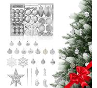 UISEBRT Set di 138 palline di Natale in plastica con 3 trame, laccate, opache e lucide, decorazioni per albero di Natale con appendere per interni ed esterni, argento