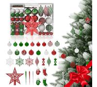 UISEBRT Set di 138 palline di Natale in plastica con 3 trame, laccate, opache e lucide, decorazioni per albero di Natale con appendere per interni ed esterni, bianco e rosso e verde