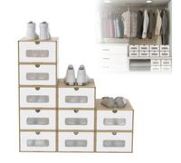 UISEBRT Set di 20 scatole per scarpe, impilabili, cassetti con finestra trasparente, per cameretta dei bambini, ufficio, soggiorno, camera da letto, marrone