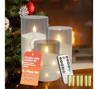 UISEBRT Set di 3 candele a LED senza fiamma con telecomando e 6 batterie AA, funzione timer per 300 ore, decorazione natalizia senza fili, decorazione da tavolo, casa, soggiorno, tipo B, trasparente