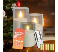 UISEBRT Set di 3 candele a LED senza fiamma con telecomando e 6 batterie AA, funzione timer per 300 ore, decorazione natalizia senza fili, decorazione da tavolo, casa, soggiorno, tipo A trasparente