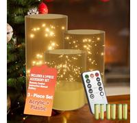 UISEBRT Set di 3 candele a LED senza fiamma con telecomando e 6 batterie AA, funzione timer per 300 ore, illuminazione natalizia senza fili, decorazione da tavolo, casa, bagno, soggiorno, tipo C oro