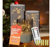 UISEBRT Set di 3 candele a LED senza fiamma con telecomando e 6 batterie AA, funzione timer per 300 ore, illuminazione natalizia senza fili, decorazione da tavolo, casa, soggiorno, tipo C, grigio