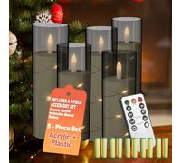 UISEBRT Set di 5 candele a LED senza fiamma con telecomando e 6 batterie AA, funzione timer per 300 ore, illuminazione natalizia senza fili, decorazione da tavolo, casa, soggiorno, tipo D, grigio
