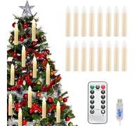 UISEBRT Set di 50 candele elettriche a LED per albero di Natale, candele elettriche con telecomando e porta USB, per Halloween, matrimoni, bianco avorio