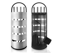 UISEBRT - Set di attrezzi da caminetto, in acciaio inox, 5 pezzi, supporto in acciaio inox con schermo di protezione, scopetta per camino, pinza, attizzatoio, paletta per cenere