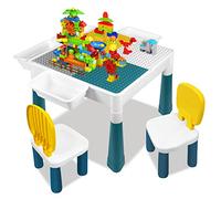 UISEBRT Tavolo attività e sedie per Bambini Set con 163 Blocchi, Tavolo da Costruzione per Bambini Tavolo per bambini, set da Tavolo multifunzione per bambini con Spazio di Archiviazione