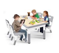 UISEBRT Tavolo per bambini con 4 sedie per bambini, regolabile in altezza, per bambini a partire dai 2 anni in su, in plastica, per l'asilo e la cameretta dei bambini, colore: grigio