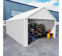 UISEBRT Tenda da magazzino, 4 x 6 m, impermeabile, con robusto telone in PE e telaio in acciaio, ideale come garage per attrezzi, attrezzi da giardino, pallet (bianco)