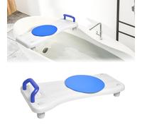 UISEBRT Vasca da bagno con giradischi, sedile per vasca da bagno, sedile con manico e ripiano per sapone, lunghezza 70 cm, bianco e blu