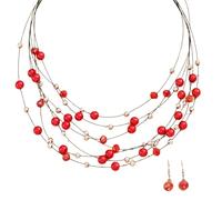 [Uitndvyte] Squisito colorato perline gioielli Ensemble scintillante multi strato Perl perle perline collana ciondoli e orecchini accessori
