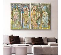 Uiujiij Kit di pittura fai da te con numeri per adulti Alphonse Mucha The Times Of The Day Paintworks Paint By Numbers Kit su tela