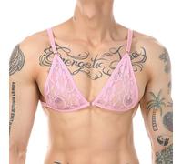 UIWFJEH Biancheria Intima Sexy Jockstrap da Uomo Bikini da Uomo Seduction Erotic Lingerie Reggiseno Finto in Pizzo Regolabile A 3 Punti,Reggiseni Rosa,XL