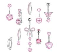 UJBVCX 10 Pezzo Piercing Ombelico Acciaio Chirurgico, OmbelicoS Piercing Cuore Farfalla Ombelico Gioielli, Ombelico Pendente, Piercing Gioielli, Diamante Piercing Lungo Barbell Set per le Donn