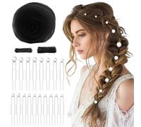 UJBVCX Ciambelle per Chignon, Accessori per Capelli a Ciambella, Donut Hair Bun Set con 70 Forcine e 18 Forcine con Perle, per Bambine e Donne(Nero)