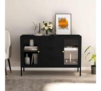 UJCHVHN Listello laterale nero 105x35x70 cm Acciaio e Vetro Temperato,Armadietti & Stoccaggio,Buffet & Credenze