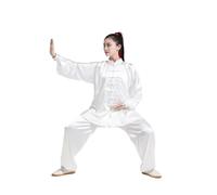 UJEDFHV Abbigliamento Per Arti Marziali Pantaloni uniformi da uomo e da donna in raso Yaga Tai Chi con colletto alto Kung Fu Wushu for arti marziali(White,150)