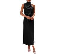 UJEDFHV Abito per Madre della Sposa Abiti da Sposa squisiti for la Madre della, Abito in Raso con Volant, Senza Maniche, Collo Alto, Cocktail Party, Maxi per Le Feste(Black,22W)