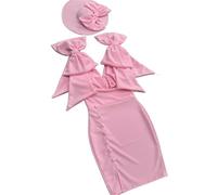 UJEDFHV Abito per Madre della Sposa Abito Formale in Tessuto Elasticizzato Che aderisce Perfettamente alla Figura, con Bottoni e Fiocchi. per Le Feste(Pink,16)