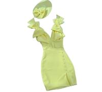 UJEDFHV Abito per Madre della Sposa Abito Formale in Tessuto Elasticizzato Che aderisce Perfettamente alla Figura, con Bottoni e Fiocchi. per Le Feste(Gold,22W)