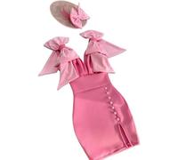 UJEDFHV Abito per Madre della Sposa Abito Formale in Tessuto Elasticizzato Che aderisce Perfettamente alla Figura, con Bottoni e Fiocchi. per Le Feste(Red,18W)