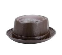 UJEDFHV Cappelli Pork Pie Cappello da Uomo in Pelle Nera Trilby, Berretto Fedora, retrò Donna, Cappelli Autunnali, Vintage Jazz(Brown)