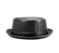 UJEDFHV Cappelli Pork Pie Cappello da Uomo in Pelle Nera Trilby, Berretto Fedora, retrò Donna, Cappelli Autunnali, Vintage Jazz(Black)