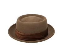UJEDFHV Cappelli Pork Pie Roll Brim Black Pork Pie Hat for Men White Wool Fedoras Winter Jazz Caps Gentlemen(Brown,L 58 to 60cm)