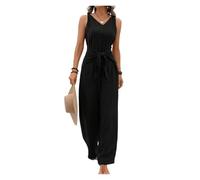 UJEDFHV Casual Overall Larga Romper Tuta da donna Casual senza maniche con scollo a V lacci Pantaloni a gamba larga Tute Lady Summer per l'estate(Black,L)