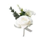 UJEDFHV Corsage di Rose da Sposa Occhiello dello Sposo Fiore all'occhiello Bianco Accessori da Sposa Damigelle Braccialetto Polso Rose di Seta Spilla Artificiale Fiori per Le Feste