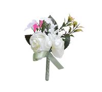 UJEDFHV Corsage di Rose da Sposa Occhiello dello Sposo Fiore all'occhiello Bianco Accessori da Sposa Damigelle Braccialetto Polso Rose di Seta Spilla Artificiale Fiori per Le Feste
