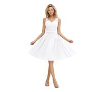 UJEDFHV Damigella d'Onore Donna Abiti da Damigella d'Onore in Chiffon Rosa con Scollo a V e Pieghe, Corti, Formali, da Sera, for la Festa, Il Ballo di fine Anno, for la Sposa(White,16)