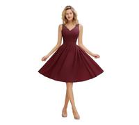 UJEDFHV Damigella d'Onore Donna Abiti da Damigella d'Onore in Chiffon Rosa con Scollo a V e Pieghe, Corti, Formali, da Sera, for la Festa, Il Ballo di fine Anno, for la Sposa(Burgundy,16)