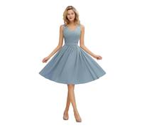 UJEDFHV Damigella d'Onore Donna Abiti da Damigella d'Onore in Chiffon Rosa con Scollo a V e Pieghe, Corti, Formali, da Sera, for la Festa, Il Ballo di fine Anno, for la Sposa(Dusty Blue,16)