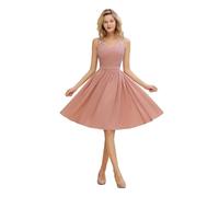 UJEDFHV Damigella d'Onore Donna Abiti da Damigella d'Onore in Chiffon Rosa con Scollo a V e Pieghe, Corti, Formali, da Sera, for la Festa, Il Ballo di fine Anno, for la Sposa(Pink,16)