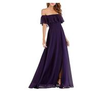 UJEDFHV Damigella d'Onore Donna Abito da Sera in Chiffon con Volant e Collo a Una Parola, Tinta Unita, Senza Maniche, Lunghezza Piatta, for Donna, Gonna spaccata(Purple,14)