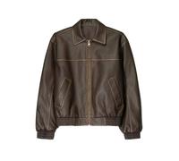 UJEDFHV Giacca Di Pelle Donna Giacca in similpelle con cerniera da donna, stile vintage, risvolto, maniche lunghe, tasche, cappotto(Brown,S)