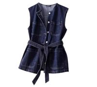 UJEDFHV Gilet In Denim Da Donna Prendi il gilet di jeans senza maniche con grandi tasche, gilet da donna con vita sottile e cappotto dritto casual(XXL)