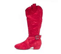 UJEDFHV Stivali Da Cowboy Per Le Donne Stivali da ballo stile western con suola in suede, West Coast Swing(Red,25cm)
