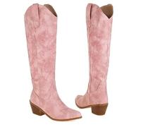 UJEDFHV Stivali Da Cowboy Per Le Donne Stivali da cavaliere con punta a for donna, stivali alti fino al ginocchio in pelle PU marrone, stile western, cowboy, lunghi, Botas Mujer(Type10,26cm)