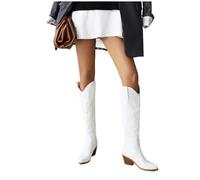 UJEDFHV Stivali Da Cowboy Per Le Donne Stivali da cavaliere con punta a for donna, stivali alti fino al ginocchio in pelle PU marrone, stile western, cowboy, lunghi, Botas Mujer(Type14,26.5cm)