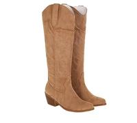 UJEDFHV Stivali Da Cowboy Per Le Donne Stivali da cavaliere con punta a for donna, stivali alti fino al ginocchio in pelle PU marrone, stile western, cowboy, lunghi, Botas Mujer(Type4,24.5cm)