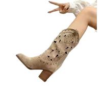 UJEDFHV Stivali Da Cowboy Per Le Donne Stivali da cowboy con tacco a metà polpaccio donna, ricami e cavi, for la moda autunno inverno in pelle PU(Type6,22.5cm)