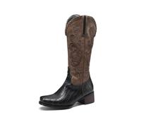 UJEDFHV Stivali Da Cowboy Per Le Donne Stivali western da donna, punta quadrata, slip on, stivali cowgirl con cuciture a metà polpaccio, scarpe strada tacco spesso e ricamo(Black,36)