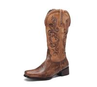UJEDFHV Stivali Da Cowboy Per Le Donne Stivali western da donna, punta quadrata, slip on, stivali cowgirl con cuciture a metà polpaccio, scarpe strada tacco spesso e ricamo(Brown,42)