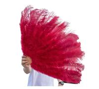 UJEDFHV Ventagli di Piume per Danza 1/2 pz Ventaglio di Piume Naturali 100/130 cm Pieghevole a Mano Decora la Festa Halloween Danza del Ventre(Wine Red,Small Fan 2pc)