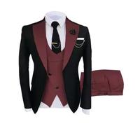 UJEDFHV Vestito Uomo Abiti da Uomo Eleganti, Slim Fit, con Un Bottone, Blazer, Gilet e Pantaloni, 3 Pezzi, Smoking Sposo, Lavoro, Festa(Burgundy,6XL)