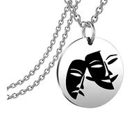 UJIMS Collana con maschera tragedia e commedia teatrale Attrice regalo Dramma maschera collana per studenti insegnanti teatro musicale regalo, Acciaio inossidabile, Nessuna pietra preziosa